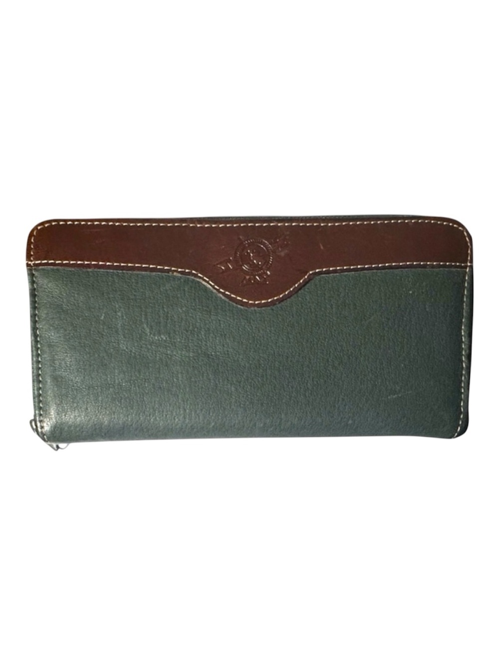Mundi Vintage Genuine Leather Green & Brown Zip-Around Wallet